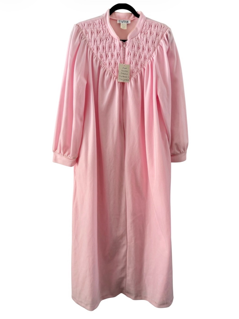 VINTAGE Velour Robe Saybury Smocked Pink Half-zip Housecoat Sz Small